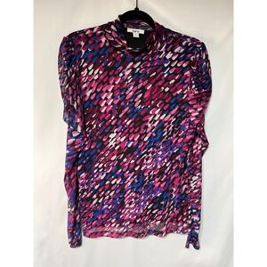 bar III Women's Abstract Print Funnel‎ Neck Long Sleeve Blouse Top